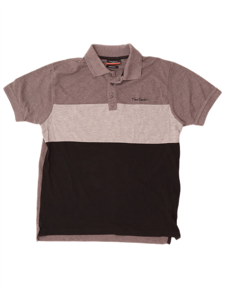 Camisa polo masculina Pierre Cardin Regular Fit pequena cinza colorblock poliéster