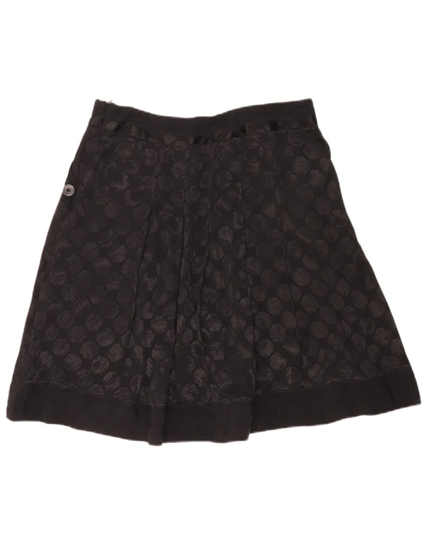 Saia feminina plissada evasê OASIS Reino Unido 10 pequena W30 preta com bolinhas viscose