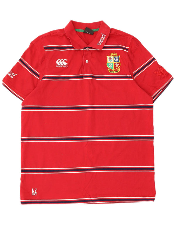 Camisa polo masculina Canterbury XL listrada vermelha de algodão