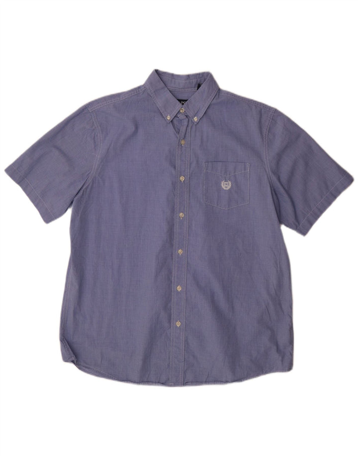 Camisa masculina de manga curta Chaps grande azul houndstooth algodão