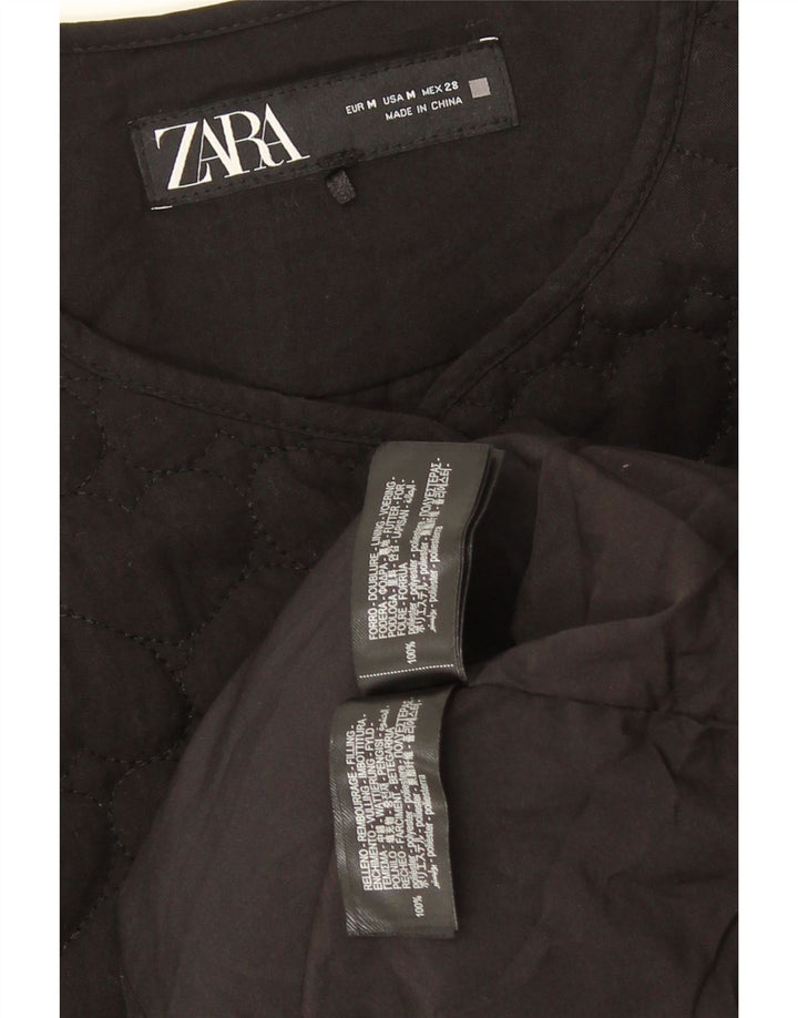 Jaqueta acolchoada grande Zara feminina UK 14 poliéster preto médio