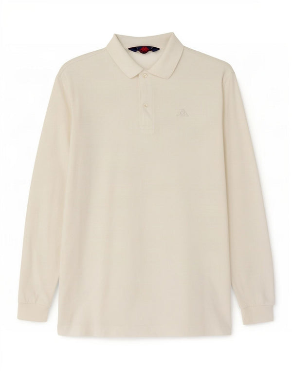 Camisa polo masculina de manga comprida Kappa pequena de algodão branco