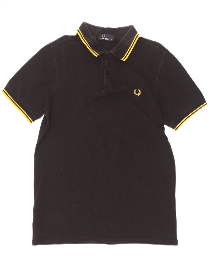 Camisa polo masculina Fred Perry de algodão listrado preto médio