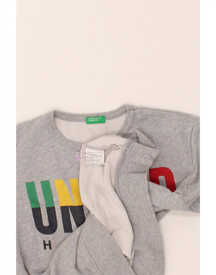 BENETTON Boys Graphic Sweatshirt Jumper 11-12 Years 2XL Grey Cotton Vintage Benetton and Second-Hand Benetton from Messina Hembry 