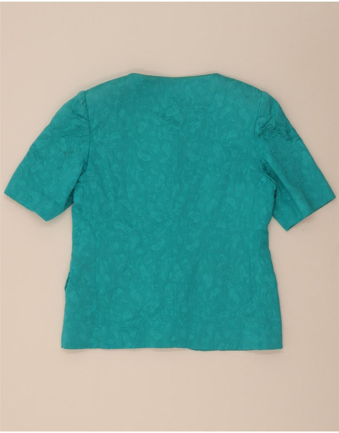 Conjunto de saia feminina vintage abstrata com 4 botões e 2 peças Reino Unido 14 turquesa médio