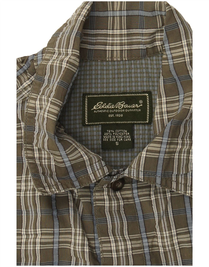 EDDIE BAUER Camisa masculina de manga curta pequena cinza xadrez algodão