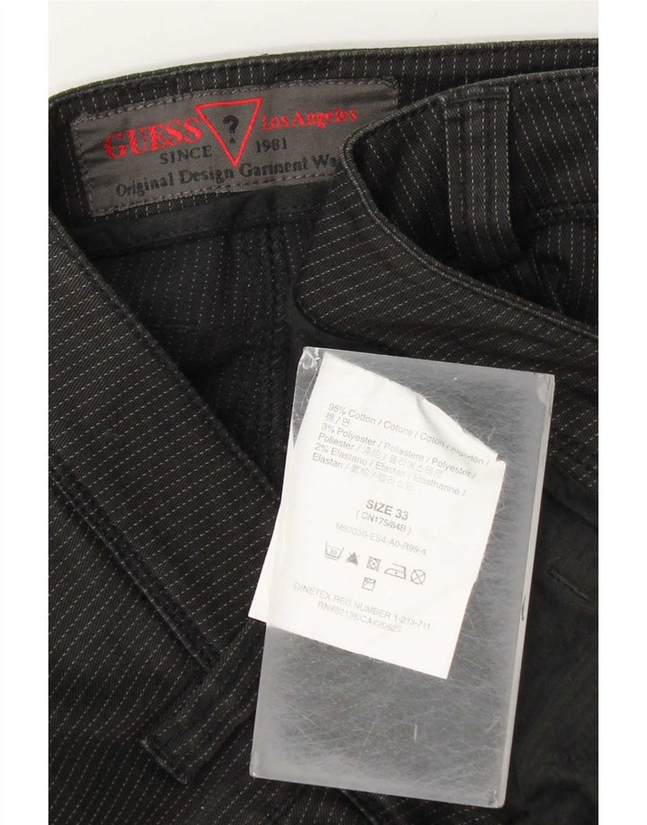Guess Mens Straight Jeans W33 L32 Preto Listrado Algodão