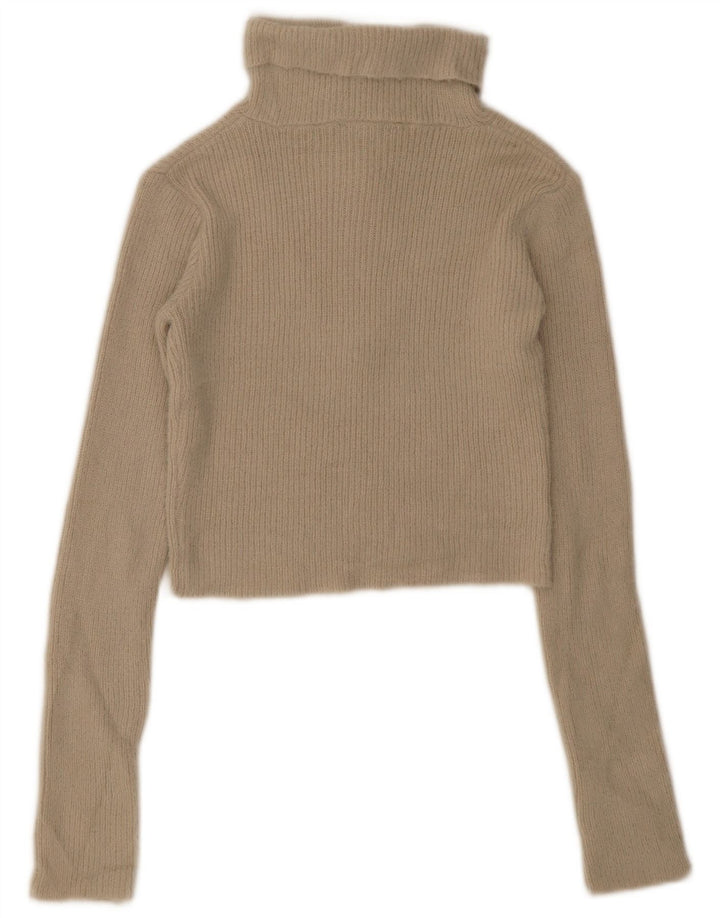 Suéter feminino Zara com gola e zíper, Reino Unido 12 Médio Bege