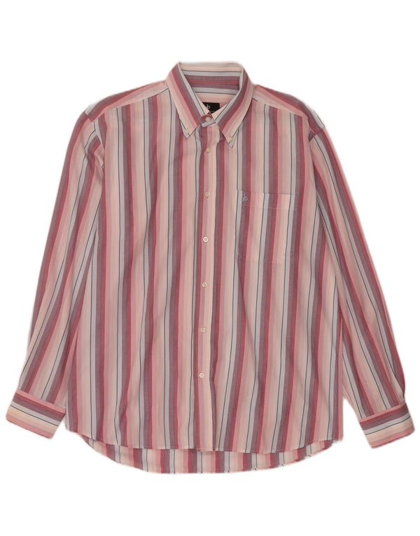 Camisa masculina Roccobarocco tamanho 41 16 grande algodão listrado rosa