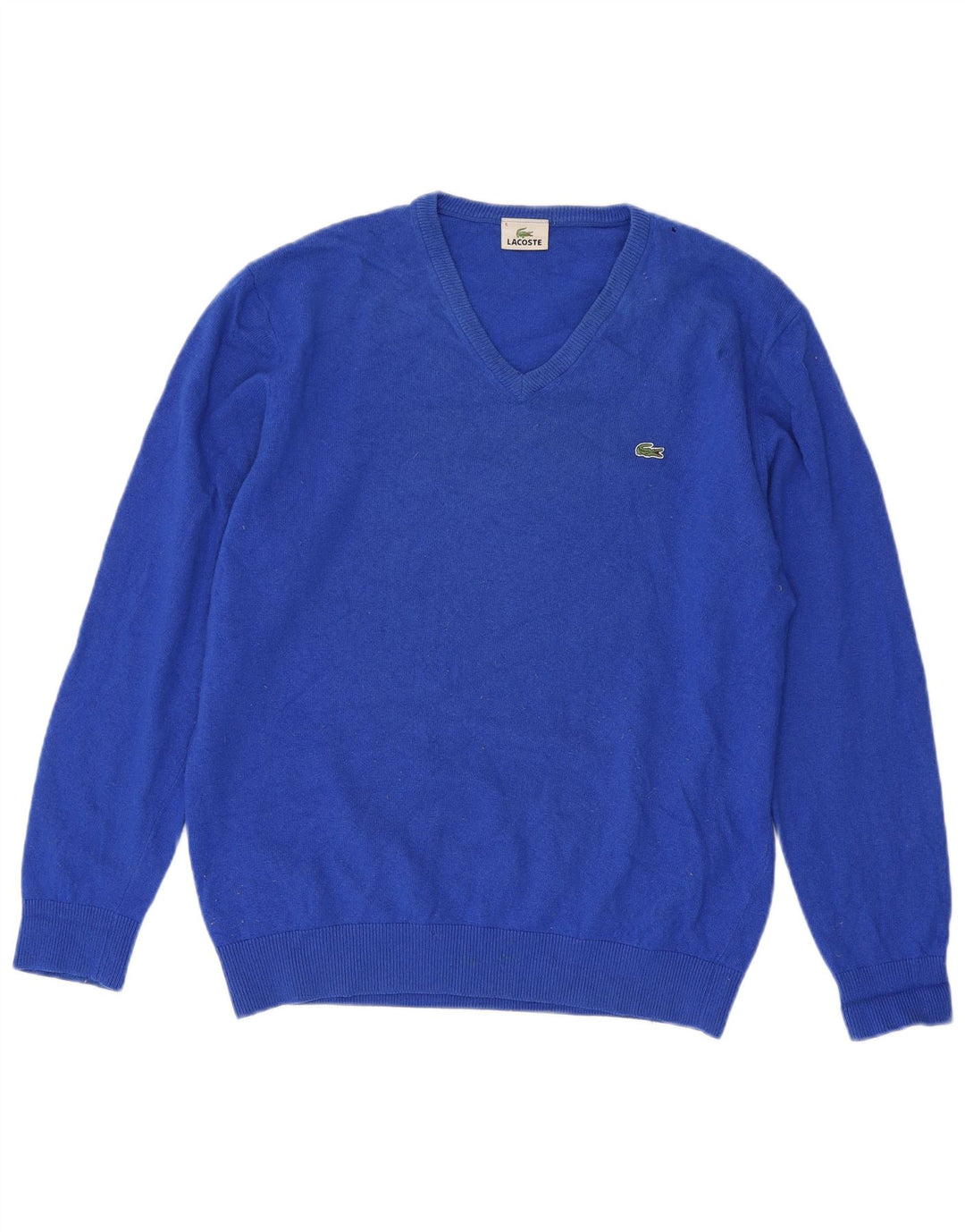 Suéter masculino Lacoste com decote em V tamanho 6 XL lã virgem azul
