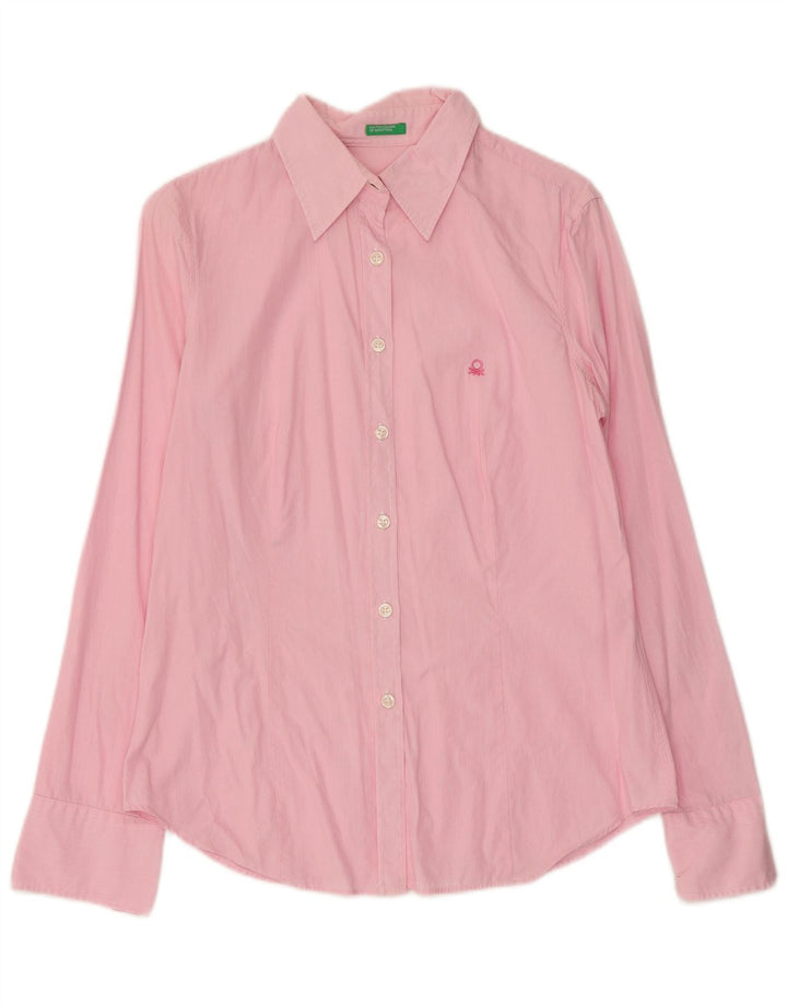 Camisa feminina Benetton UK 12 risca de giz rosa médio