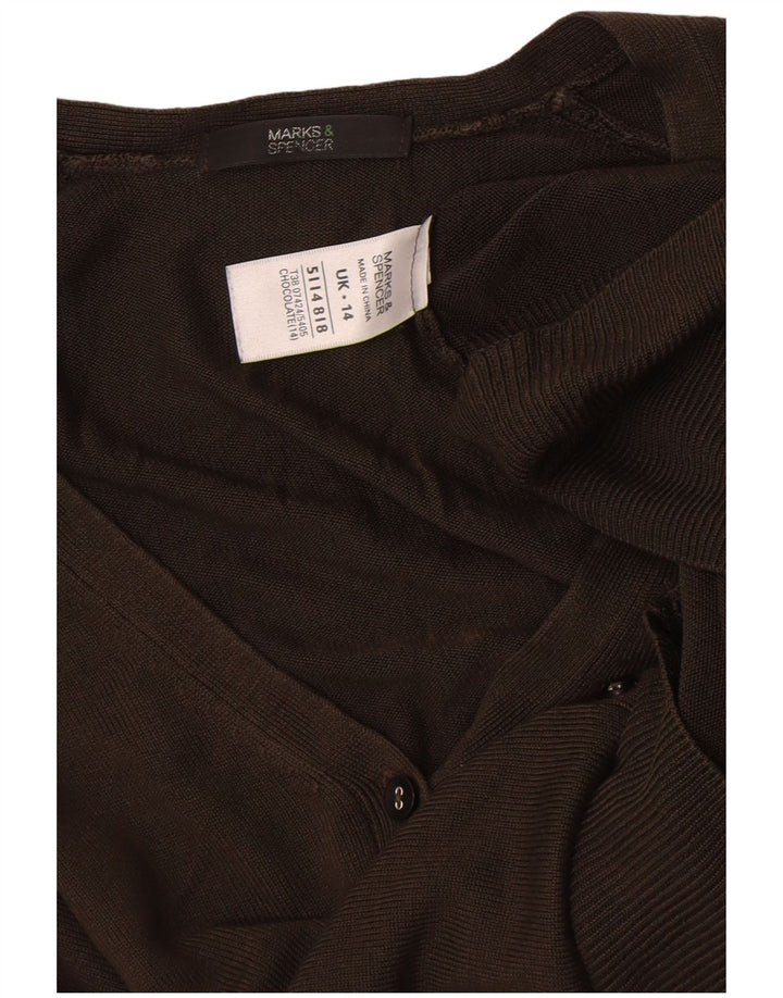 Suéter cardigã feminino Marks & Spencer Reino Unido 14 grande acrílico cáqui