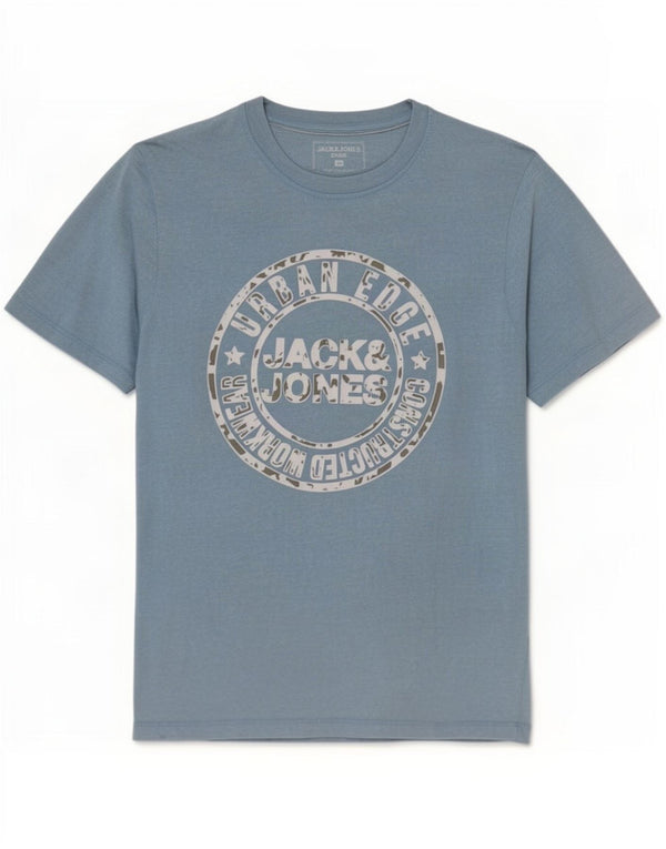 Camiseta gráfica masculina Jack & Jones Top médio algodão azul