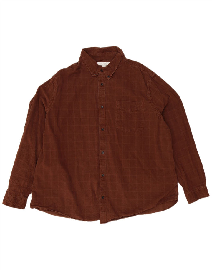 Camisa masculina Marks & Spencer 3XL algodão xadrez marrom