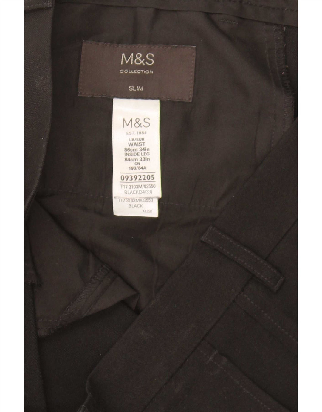 Calça Chino Slim Masculina Marks & Spencer W34 L33 Poliéster Preto