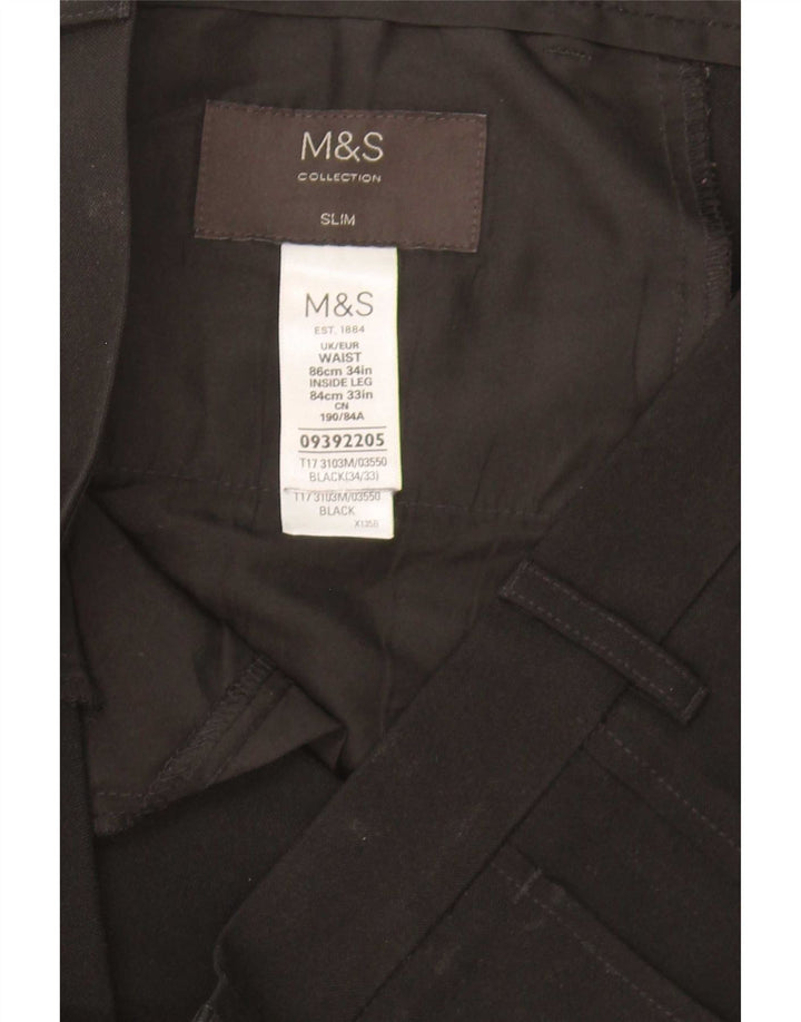 Calça Chino Slim Masculina Marks & Spencer W34 L33 Poliéster Preto