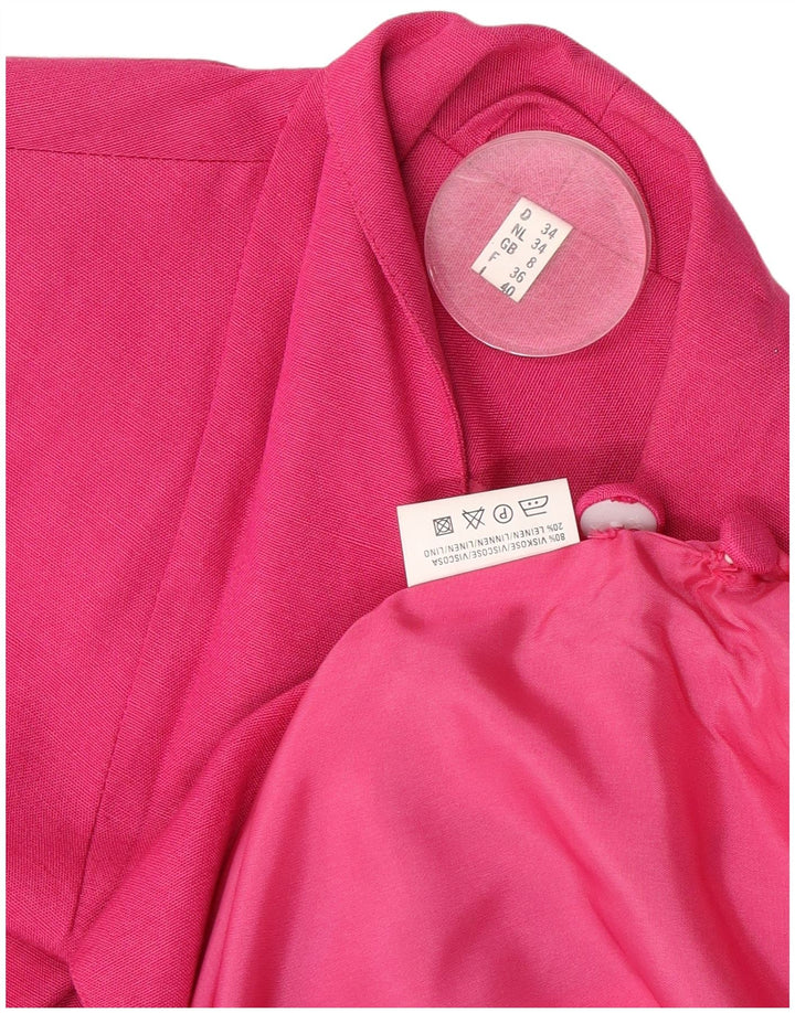 Jaqueta blazer feminina vintage com 3 botões Reino Unido 8 viscose rosa pequena