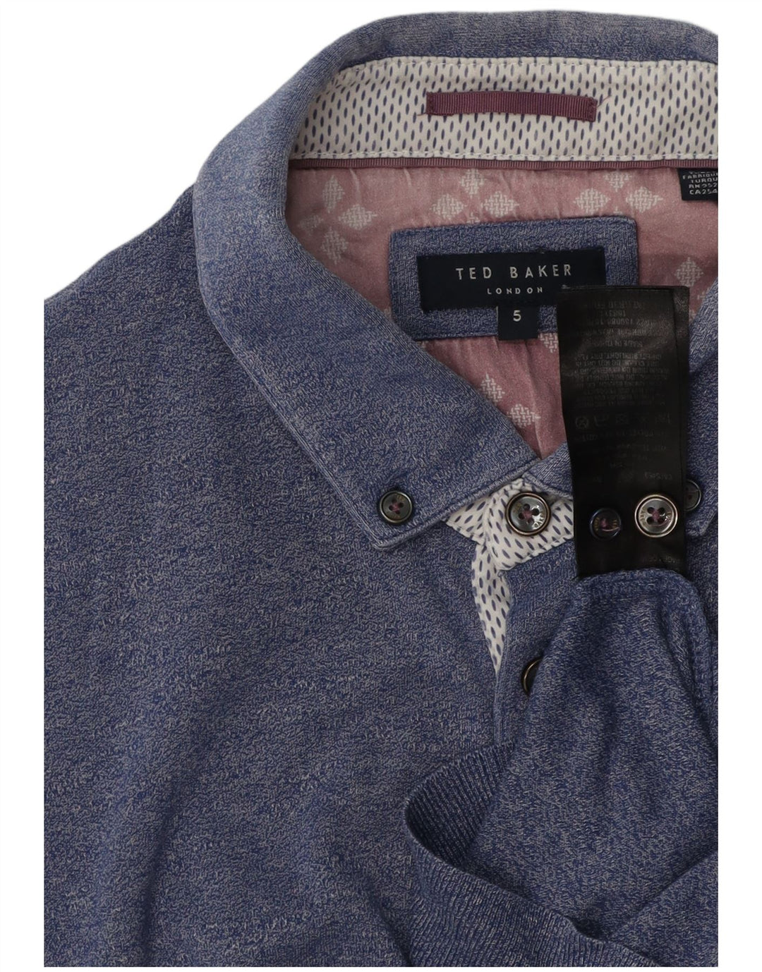 Camisa polo masculina Ted Baker tamanho 5 XL algodão azul