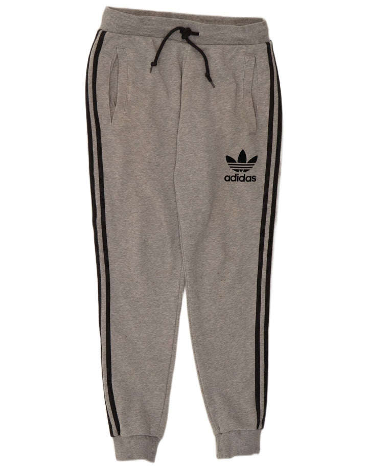 Adidas masculino gráfico calças de treino joggers algodão cinza médio
