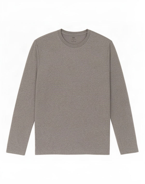 Top masculino de ajuste regular da Marks & Spencer, manga comprida, algodão manchado cinza grande