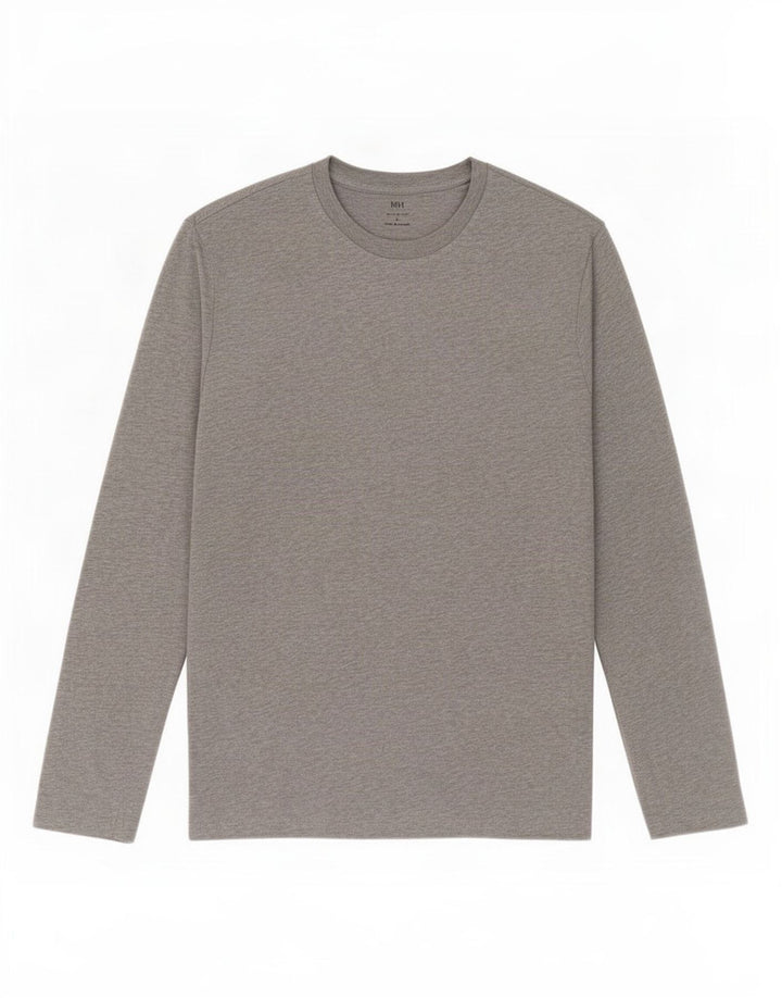 Top masculino de ajuste regular da Marks & Spencer, manga comprida, algodão manchado cinza grande