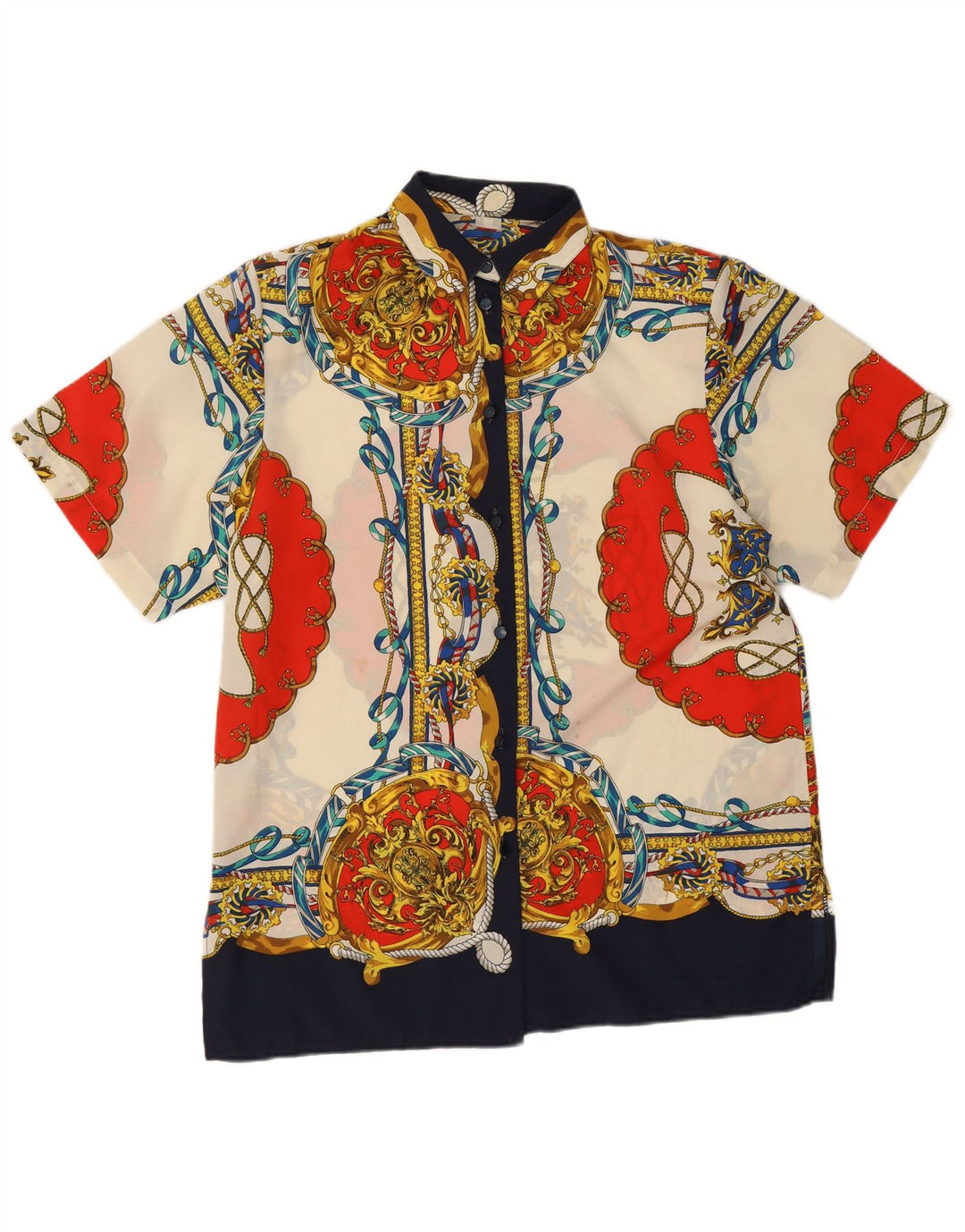 Blusa feminina vintage com padrão abstrato Reino Unido 16 grande multicolorida