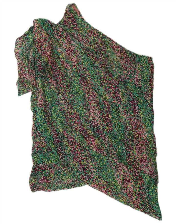 BCBGMAXAZRIA Vestido feminino de um ombro Reino Unido 14 seda multicolorida média