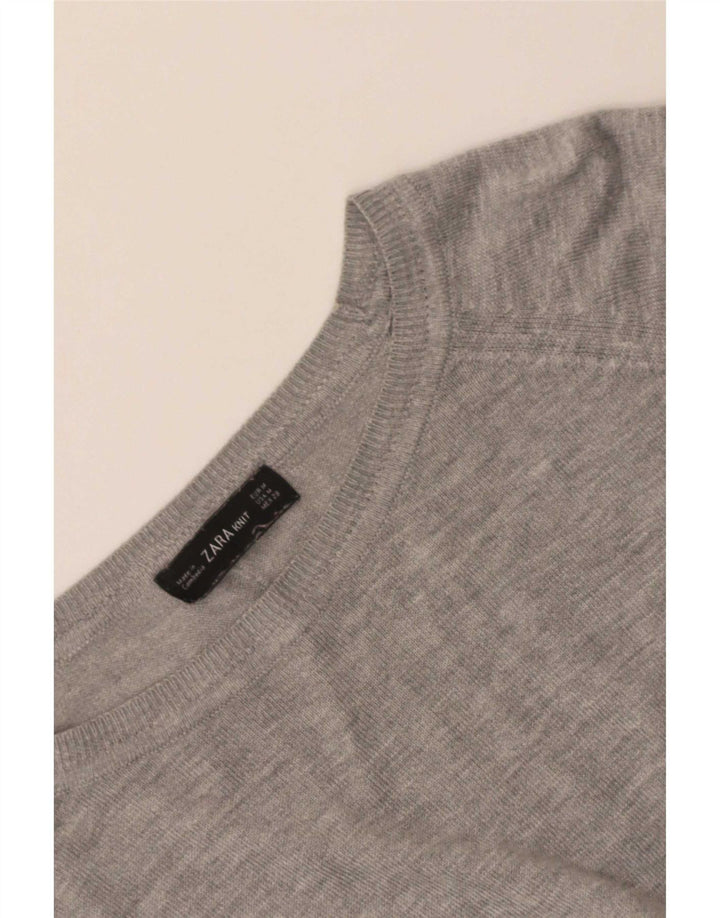 Zara Suéter feminino cropped com gola canoa Reino Unido 14 cinza médio