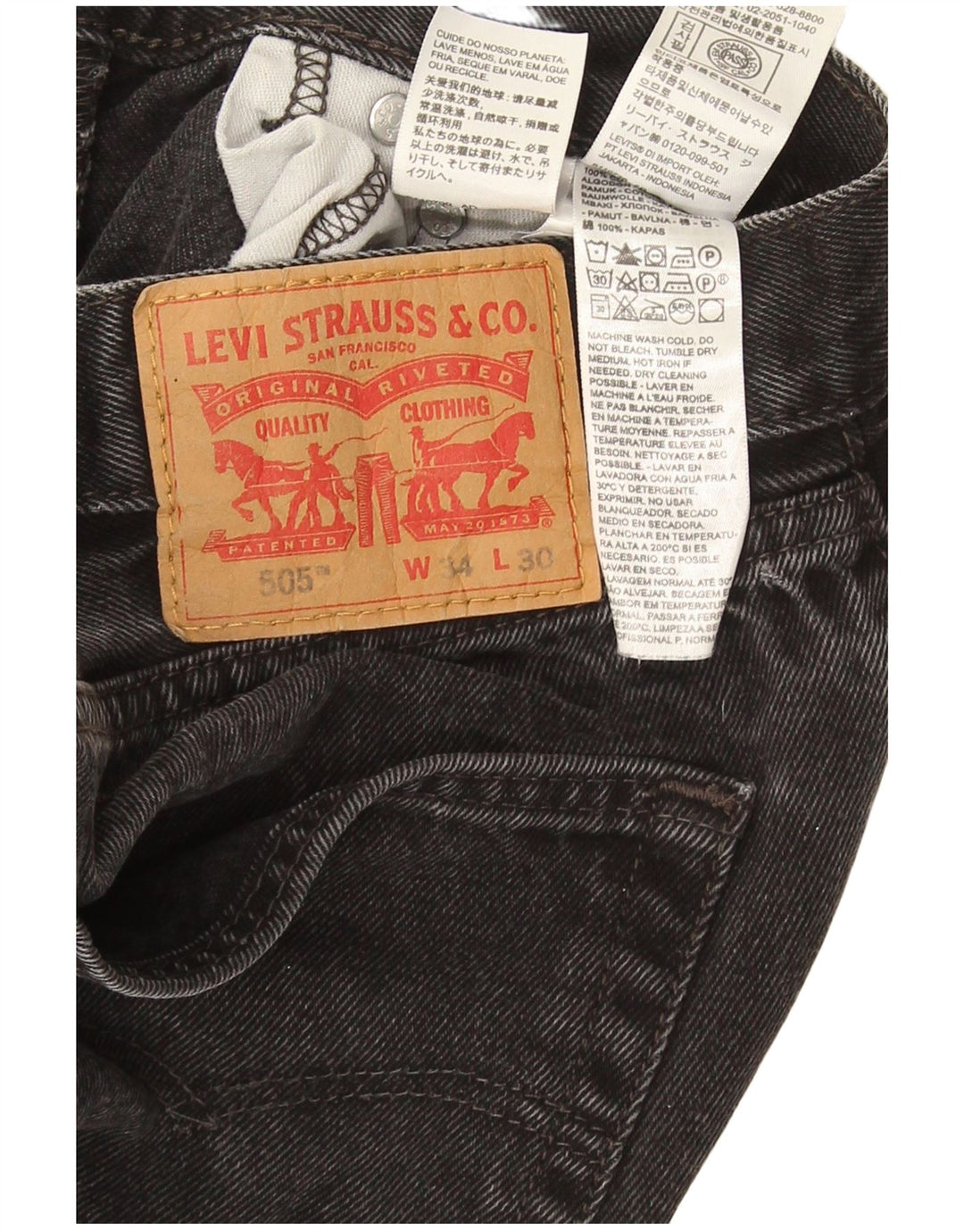 Jeans Levi's 505 Straight Masculino W34 L30 Algodão Preto