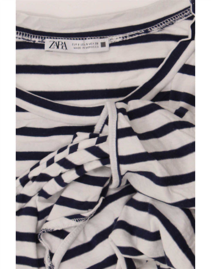 Zara Blusa Feminina Crop Front Tie Top Reino Unido 10 Pequeno Azul Marinho Listrado