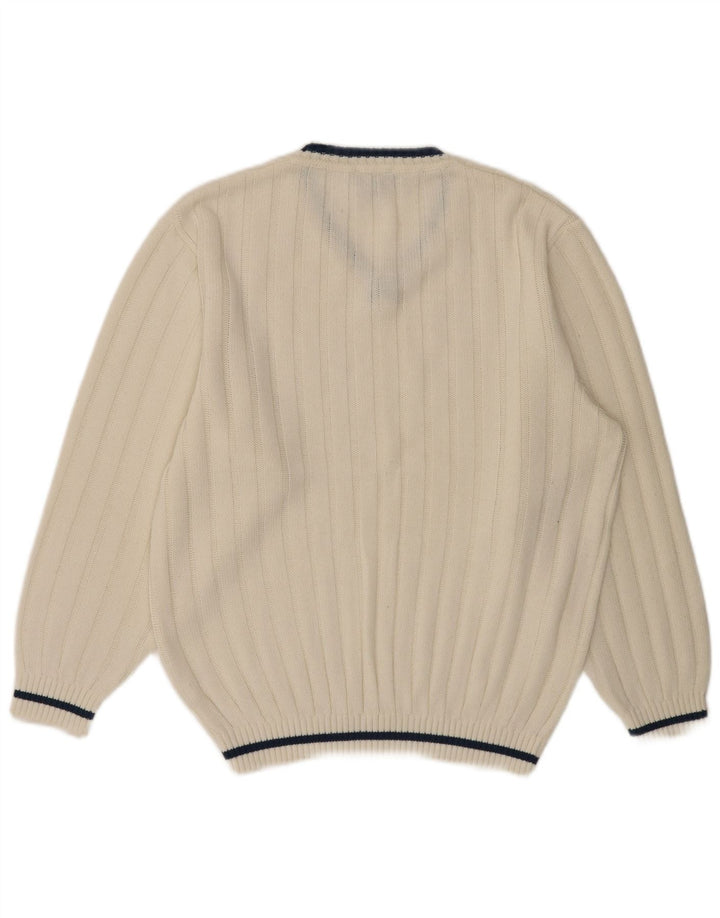 Suéter masculino VINTAGE com decote em V UK 40/42 médio branco poliacrílico