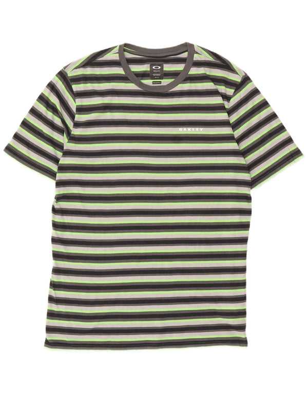 Camiseta masculina Oakley Regular Fit Top XL de algodão listrado verde
