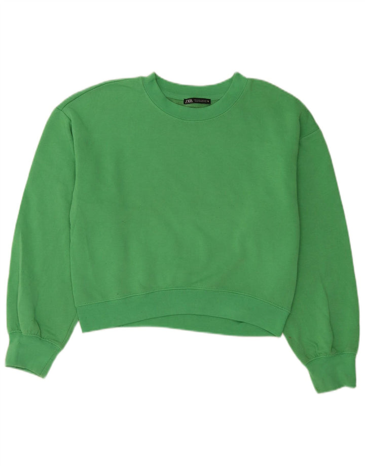 Zara Womens Crop Oversized Sweatshirt Jumper UK 10 Pequeno Poliéster Verde