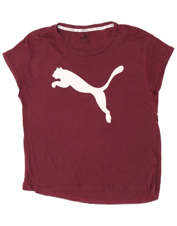 Camiseta feminina Puma de manga curta regular com estampa gráfica UK 12 Médio Borgonha
