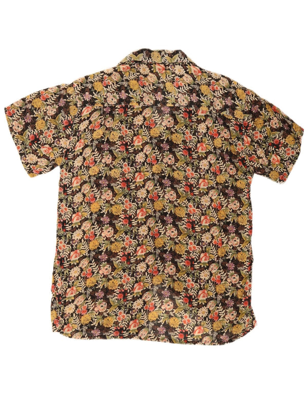 Blusa feminina vintage de manga curta UK 16 grande floral multicolorida