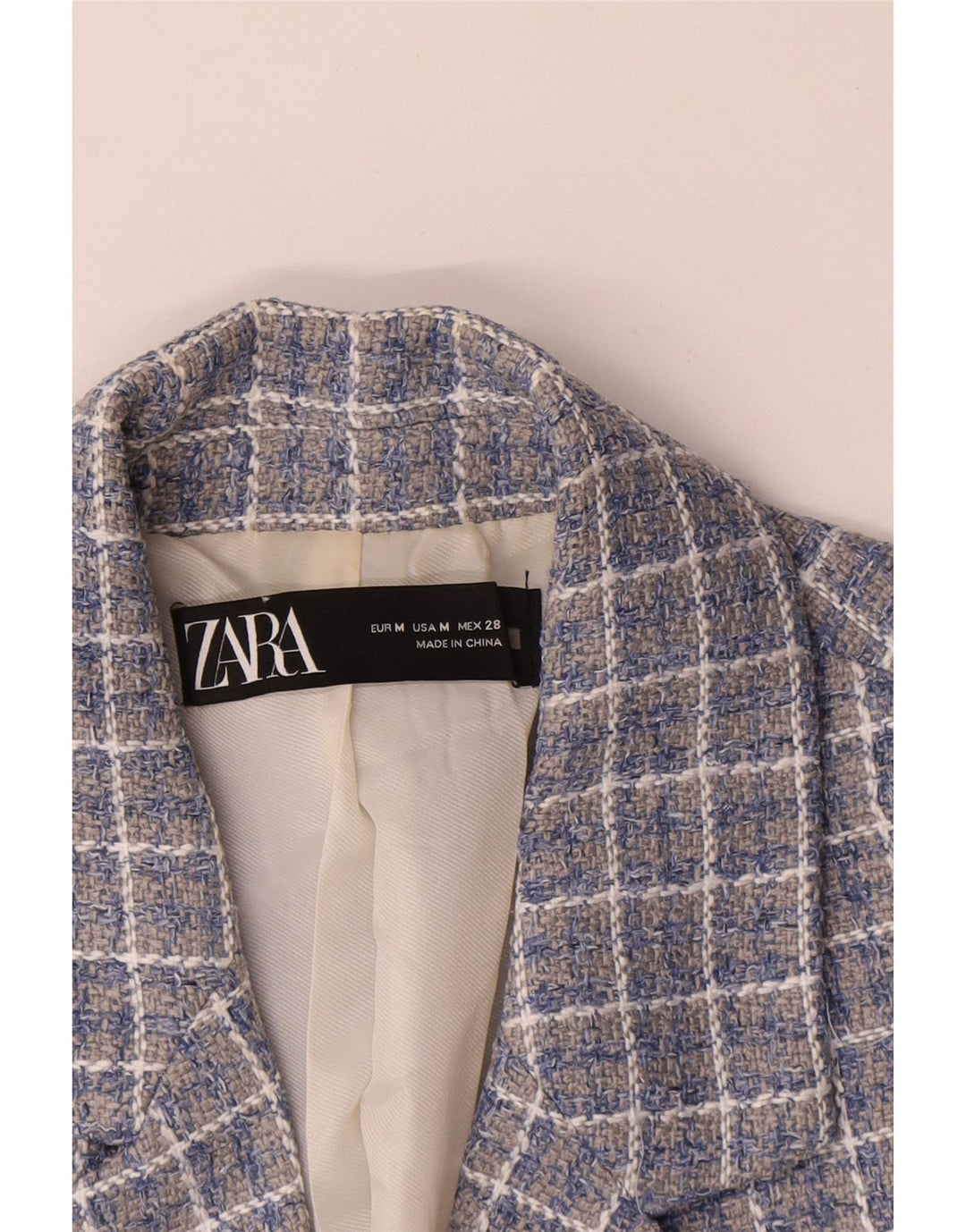 Zara Womens Crop Double Breasted Jaqueta Blazer Reino Unido 14 Médio Azul Xadrez