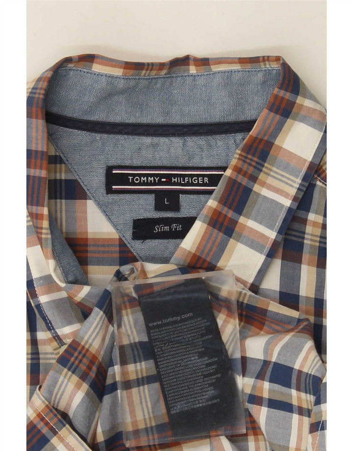 Tommy Hilfiger Camisa masculina de manga curta slim fit grande xadrez multicolorida