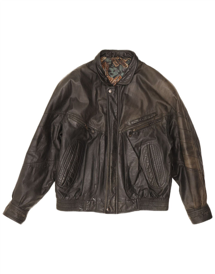 Jaqueta de couro masculina vintage IT 48 couro preto médio