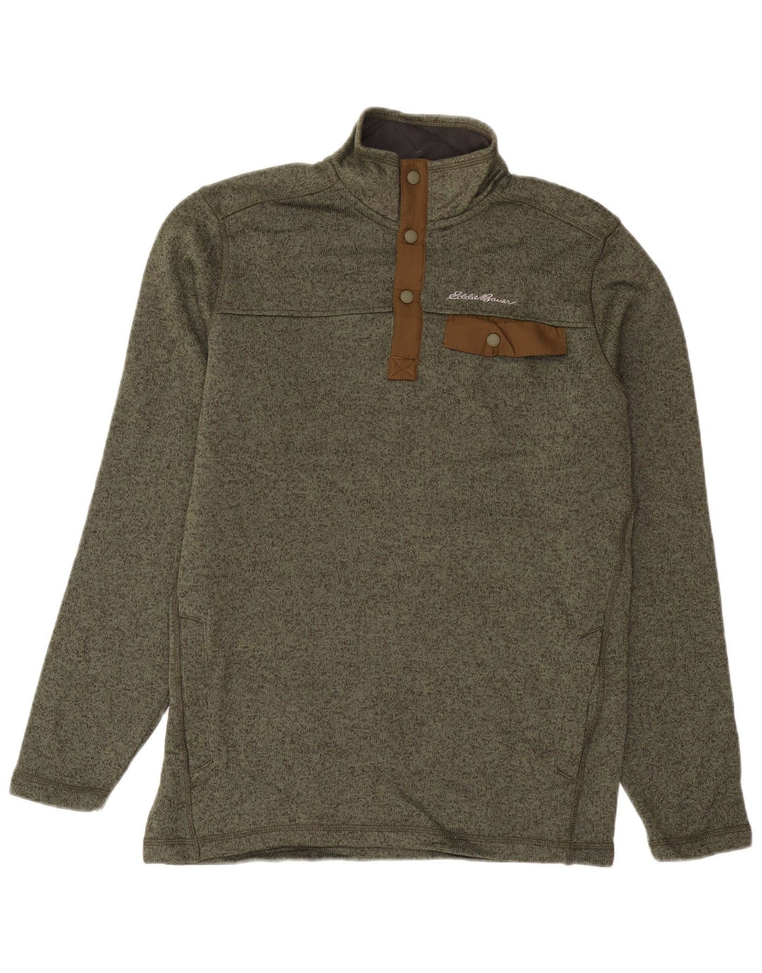 Eddie Bauer moletom masculino com gola alta e botão, suéter médio cáqui salpicado