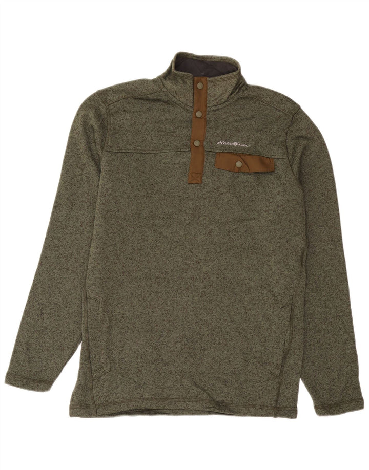 Eddie Bauer moletom masculino com gola alta e botão, suéter médio cáqui salpicado