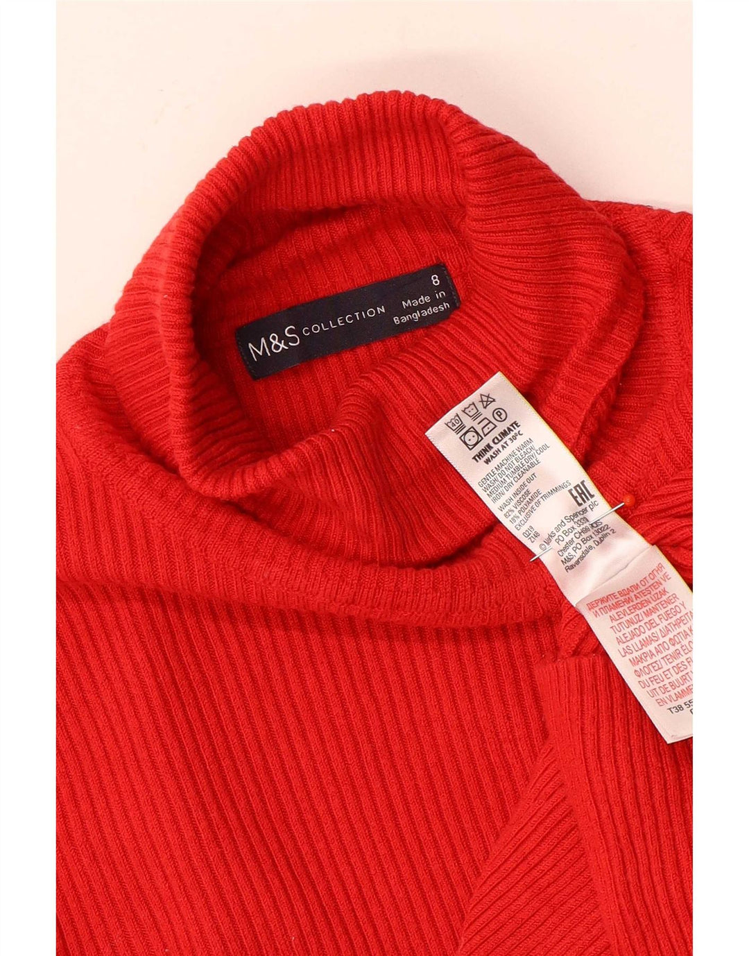 Top feminino Marks & Spencer manga comprida Reino Unido 8 viscose vermelha pequena