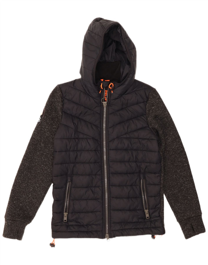 Jaqueta masculina acolchoada com capuz SUPERDRY UK 38 médio preto colorblock nylon