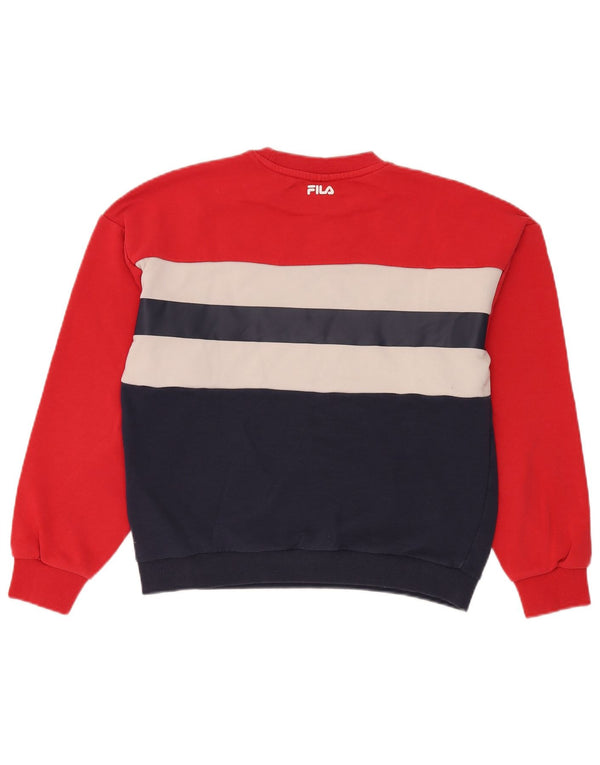 Fila moletom feminino gráfico jumper UK 14 médio vermelho colorblock algodão