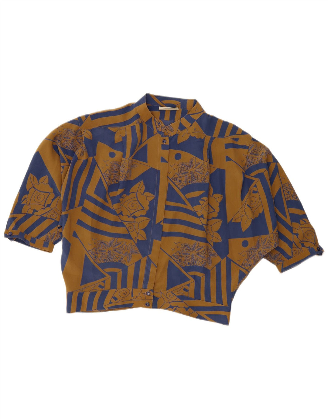 Blusa feminina VINTAGE manga curta IT 46 grande seda floral marrom