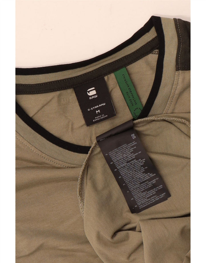 Camiseta masculina G-Star Top médio cáqui algodão colorblock