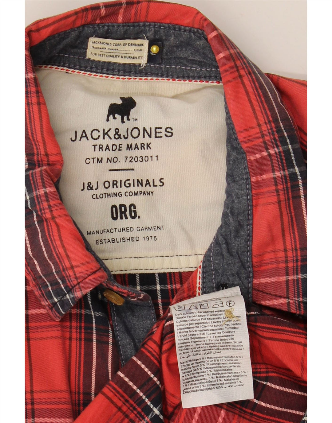 Camisa masculina de manga curta Jack & Jones de algodão xadrez vermelho médio