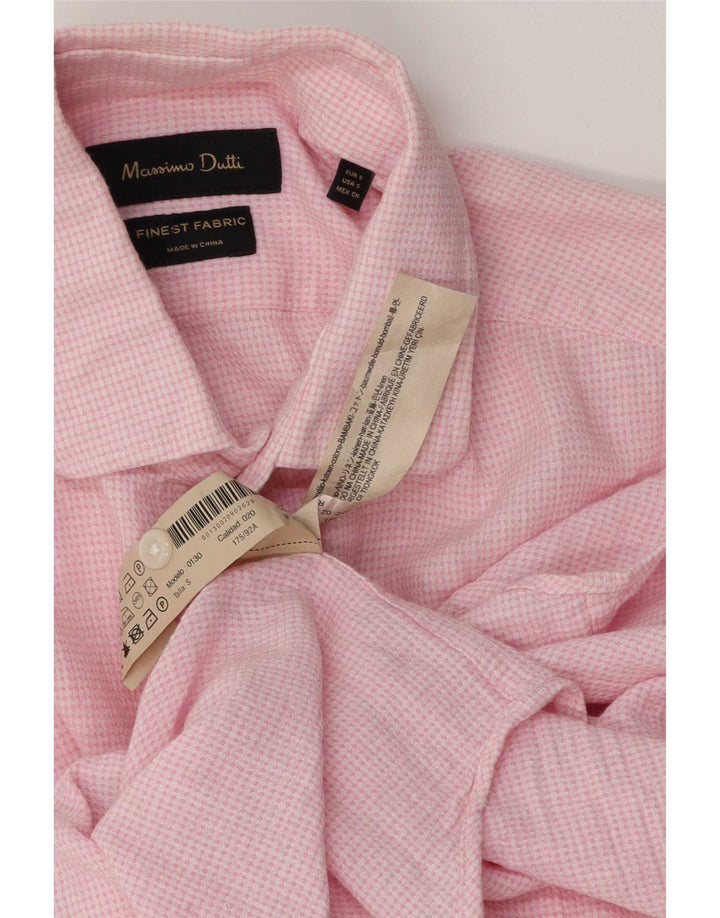 Camisa masculina Massimo Dutti pequena xadrez rosa algodão