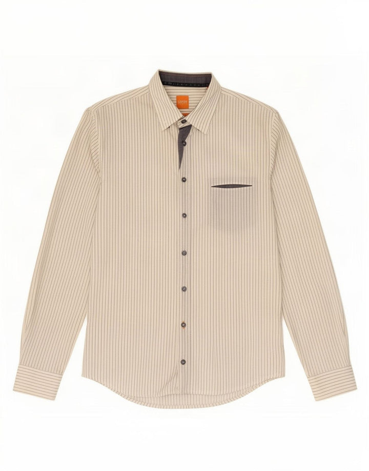 Hugo Boss camisa feminina slim fit médio algodão listrado branco