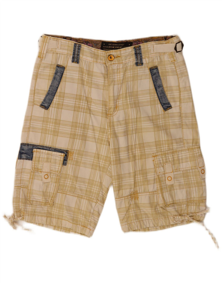 Shorts cargo regulares masculinos vintage IT 48 médio W34 xadrez bege