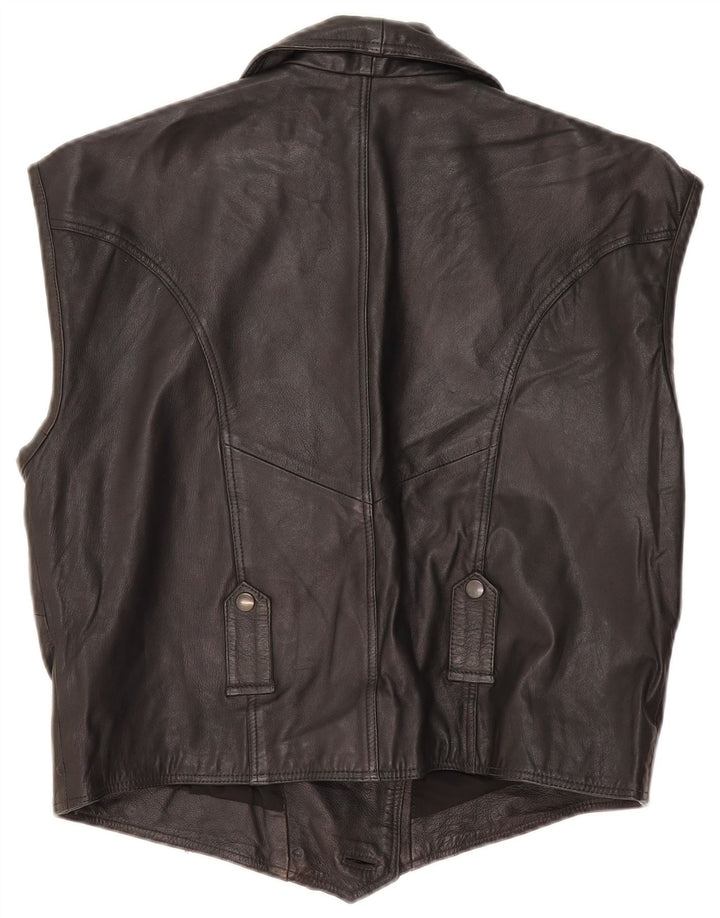 Colete de couro feminino vintage IT 44 couro preto médio